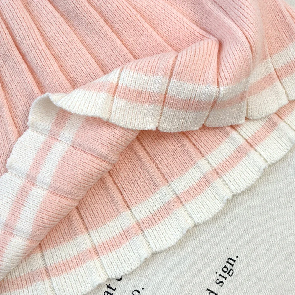 Europäischer und amerikanischer Stil, farblich abgesetzte Mädchenkleidung, Herbst-Winter-Strickpullover-Set für Kinder, langärmeliges Oberteil + Faltenrock – Detail 7