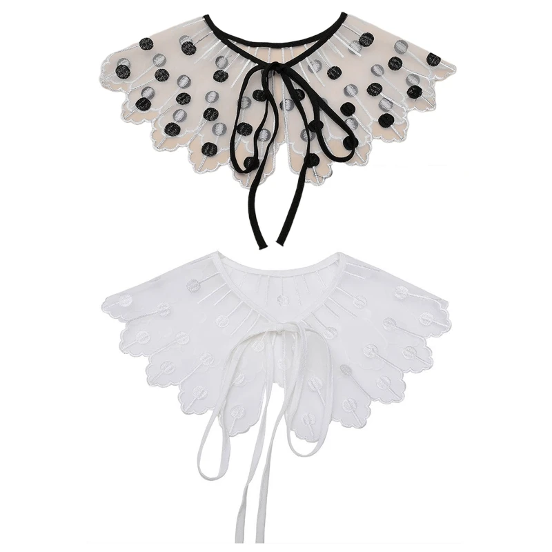 

Polka Dot False Collar Dickey Collar Embroidery Collar Venise Lace Up Neckline Easy To Wear Detachable Collar Women