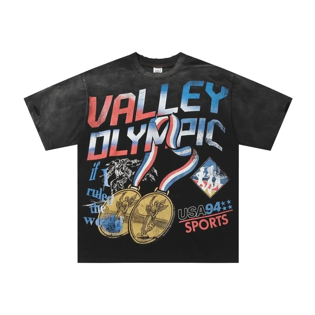 Vale Forever Valley American Retro Streetwear Short Sleeve T-Shirt, Unisex Letter Print Loose High Street Fashion Brand