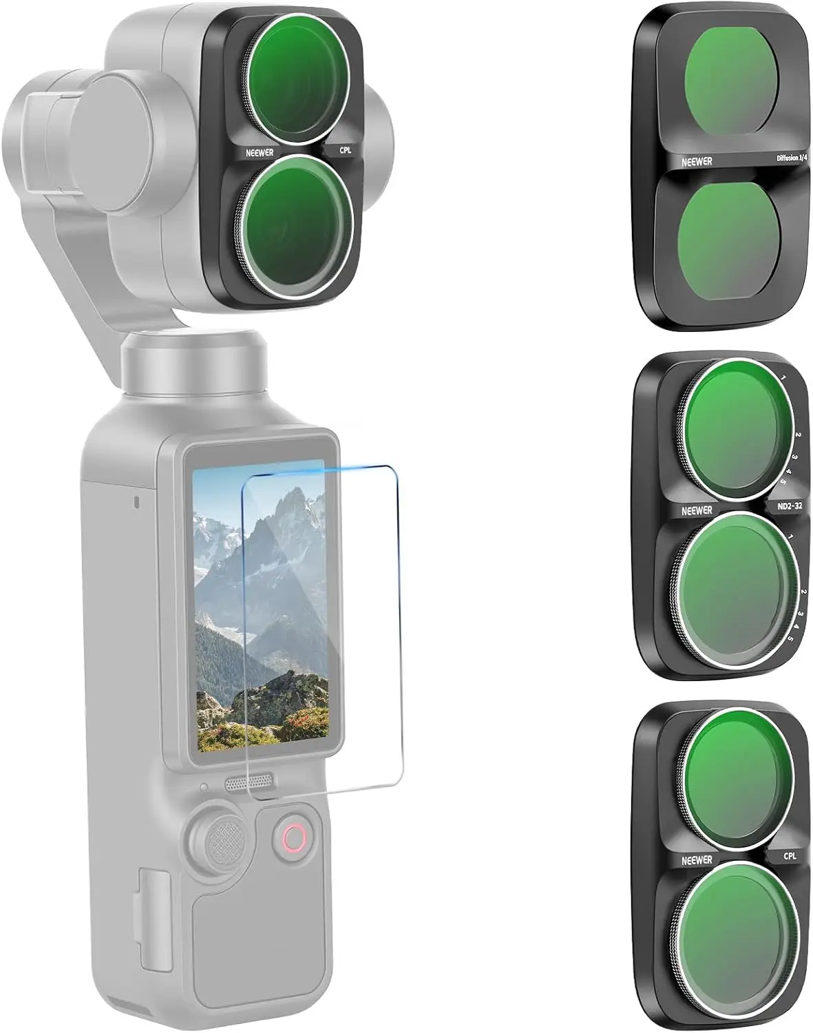 NEEWER Clarity+ND/CPL Filter für DJI Osmo Pocket 4P, HD Variable Neutral Density ND2-32, Zirkularpolarisator, Schwarze Diffusion 1/4 – Detail 1