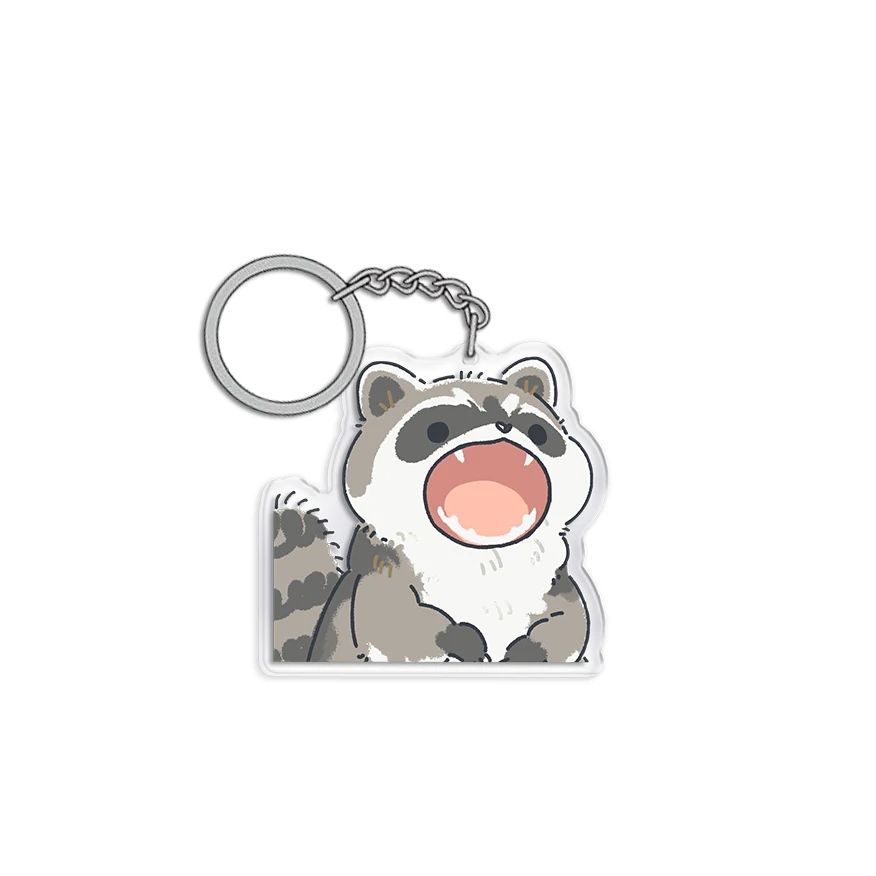 1PC Cute Raccoon Keychain Ring Cartoon Double Sided Transparent Acrylic Key Chain Animal Jewelry Accessory Gift for Women Men