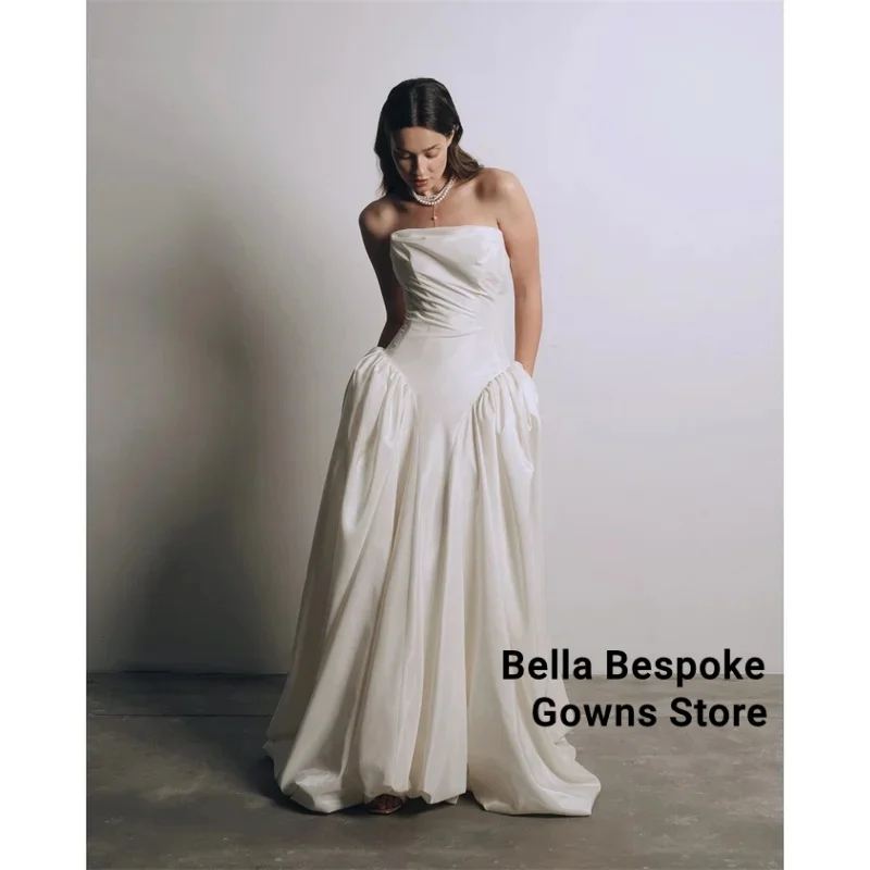 

Customized Tiered Ruffle Floor-Length Lace-up Wedding Dresses Sleeveless vestidos de noche Strapless Formal Evening