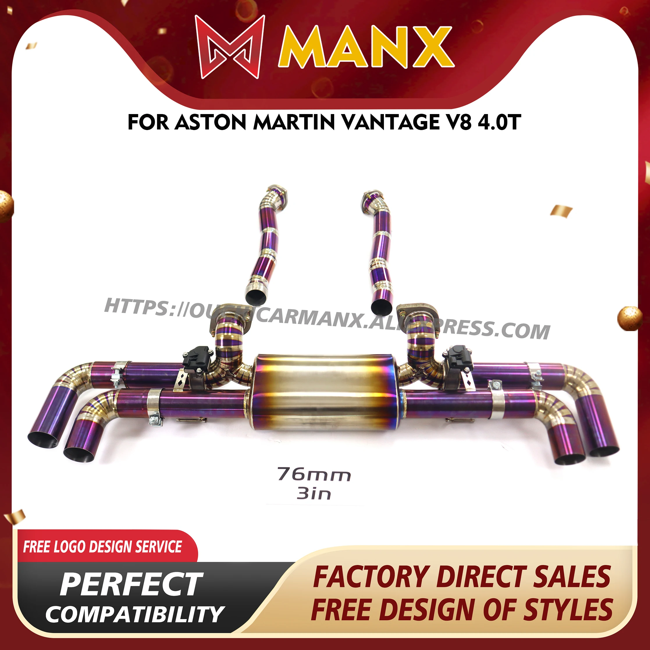 

MANX for Aston Martin Vantage V8 4.0T Exhaust system Ti Resonant Tube Increase pipe diameter Catback Electronic valve