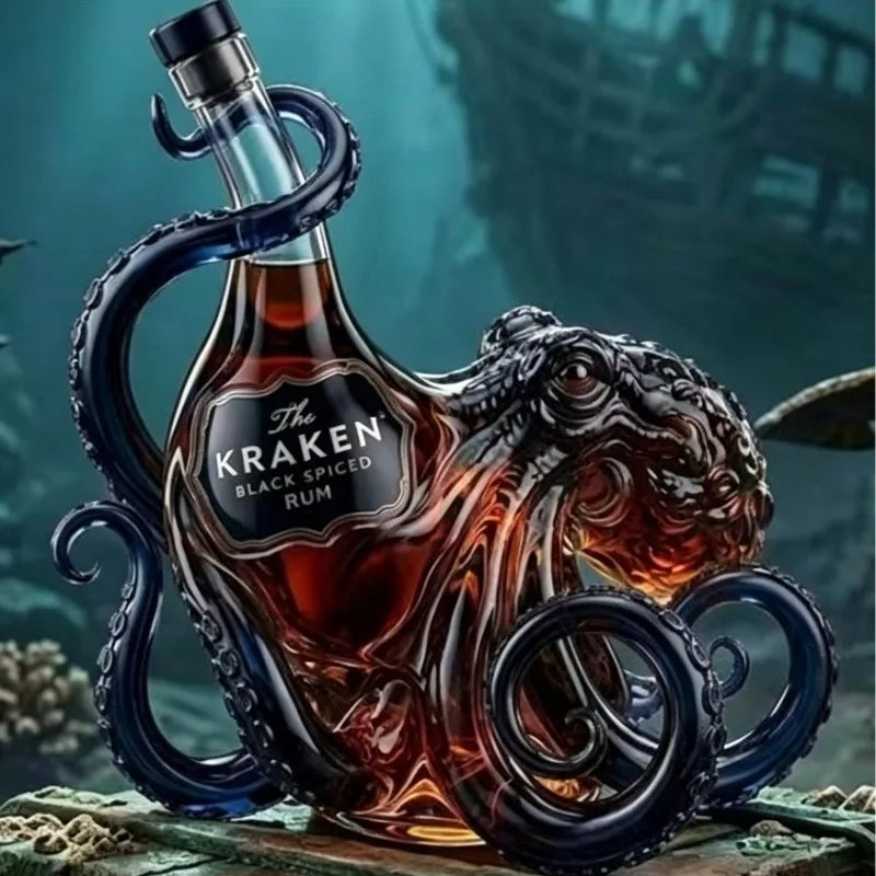 Glass Bottle Sea Monster Octopus Rum Wine Bottle Decoration Bar Wine Enthusiasts Art Collection Decoration Decanter Wine view 3