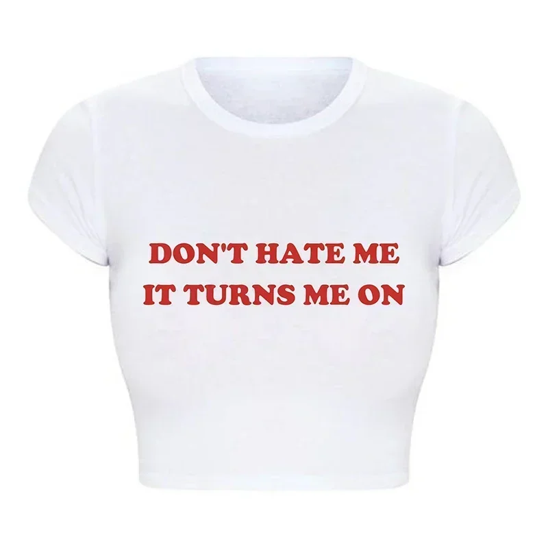2000년대 그런지 그래픽 티 하라주쿠 나를 싫어하지 마세요. 자른 탑 인과 청소년 패션 T 셔츠 Baby Tee Dropshipping