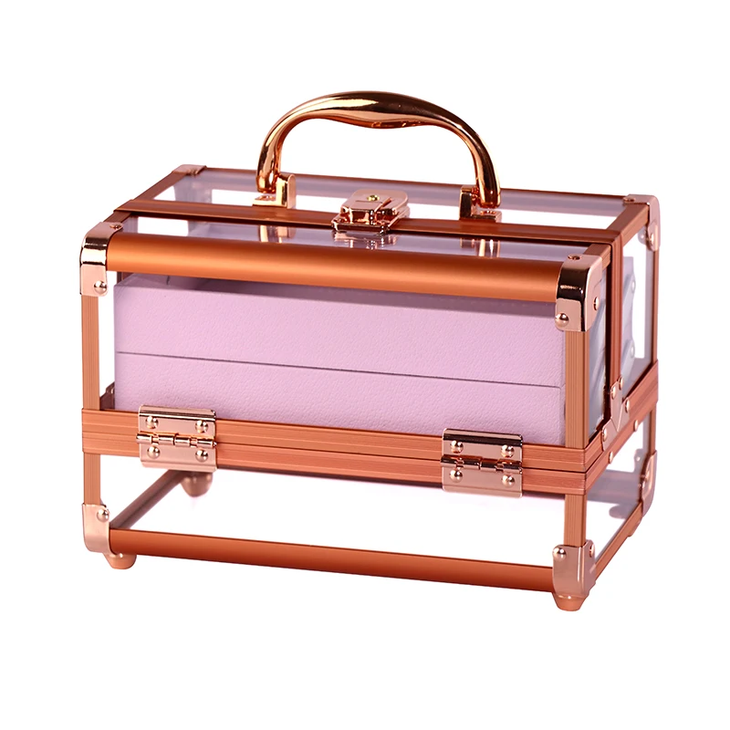 Acrylic Box Lock / Handle Cosmetic Case and Transparent  Cosmetic Case ,Beauty Box Aluminum Frame