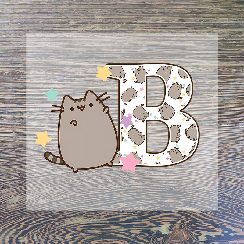 Pusheen Cat Iron on Patch Sticker Letter A-Z Customization Stitch Patches T-shirt Tops Clothing Cartoon Anime Boys Girls Gifts