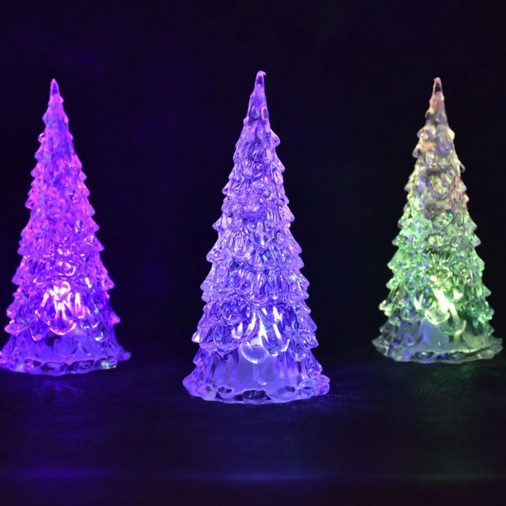 Romatic Colorful Light Christmas Tree LED Light Glowing Acrylic Night Light Flashing Tabletop Lamp Kids Gift