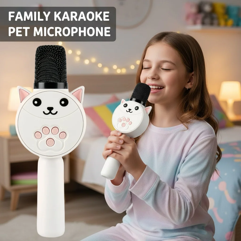 

Kids Wireless Bluetooth Microphone Speaker 2-in-1 Karaoke Player 4 Voice Changers TWS TF Card HIFI Sound Portable KTV Toy Gift