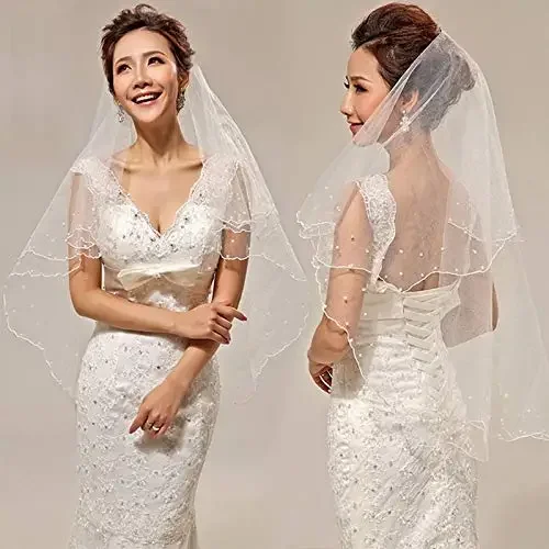 Vestido de novia con perlas, capa de velo, borde de cinta de tul, accesorios nupciales para mujer