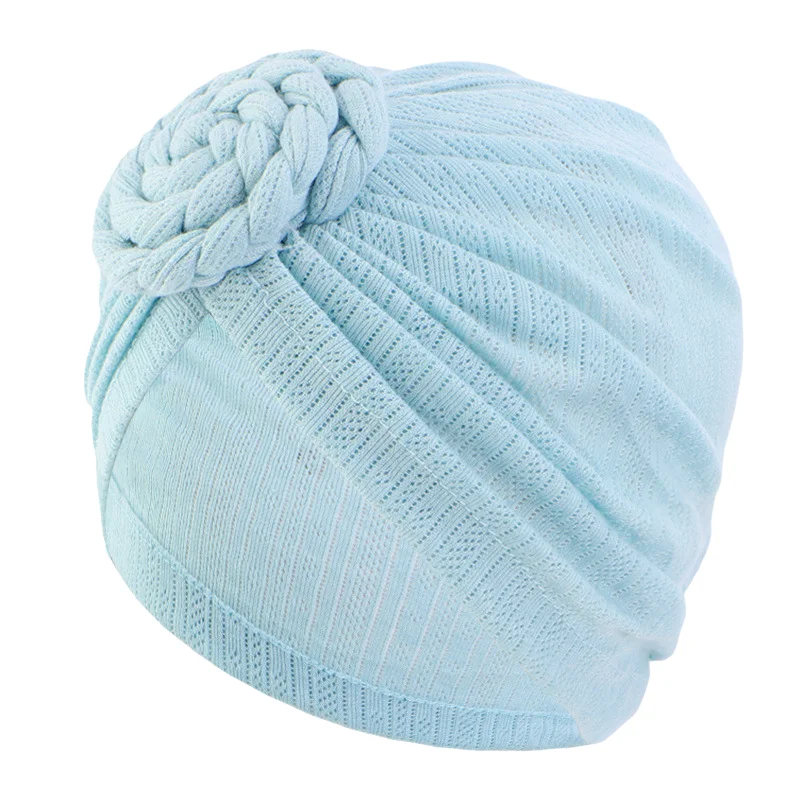 Women Turban Cotton Top Knot Flower Decor Headwrap Muslim Ladies Hair Cover Beanies Head Wear Solid Color India Hat Accessories