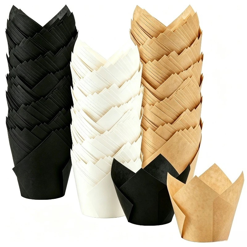 50PCS Tulip Parchment Cupcake Liners Standard Baking Cups Muffin Wrappers Appicable Baking Birthday Parties Wedding Restaurants