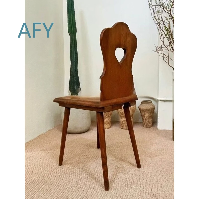 Retro All-Solid Wood Dining Table Set with French Style Chairs for Medieval Themed Decor Vintage Shaped Negotiation Chair for
