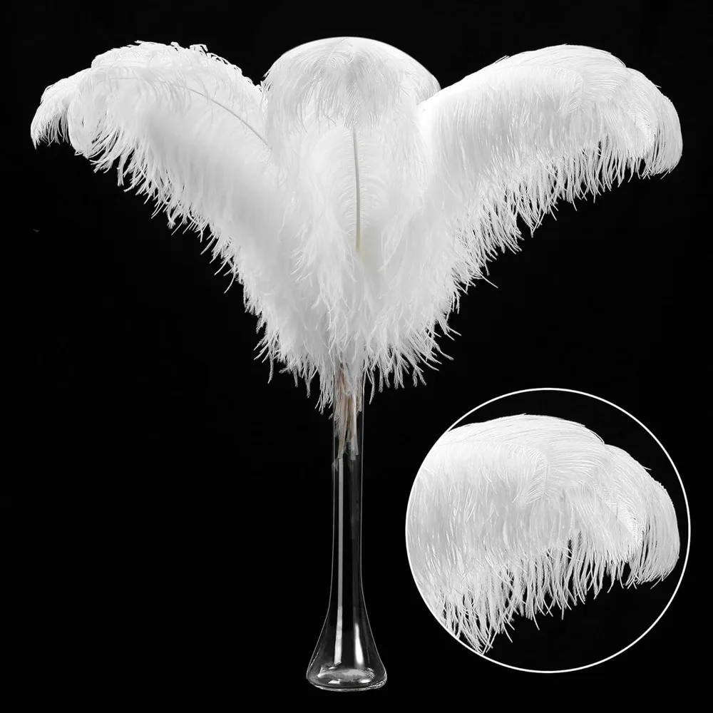 

Upgraded version White Large Ostrich Feathers - 28-30 inch 10pcs Feathers for Vase,Wedding Party Centerpieces