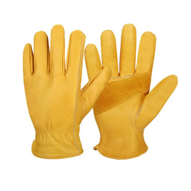 Leather Work Gloves Cow Split Leather Protect Gloves Mechanist Non Slip Gloves Gardening