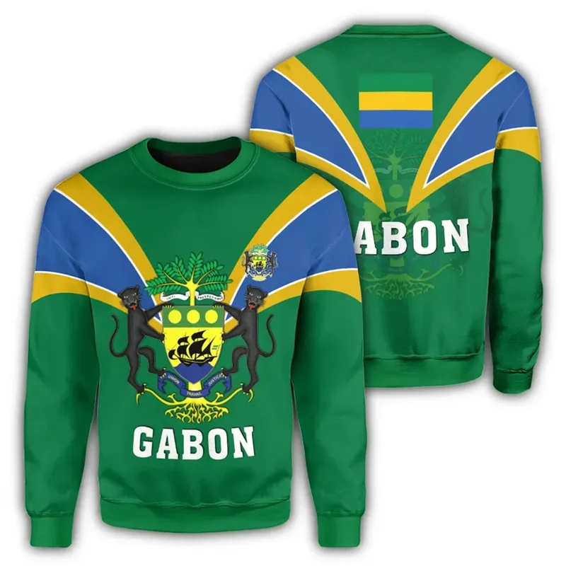 Gabon Flag Map Graphic Sweatshirts For Men Clothes Fashion Women Sweater Casual Male Streetwear Autumn Pullovers Boy Tracksuit