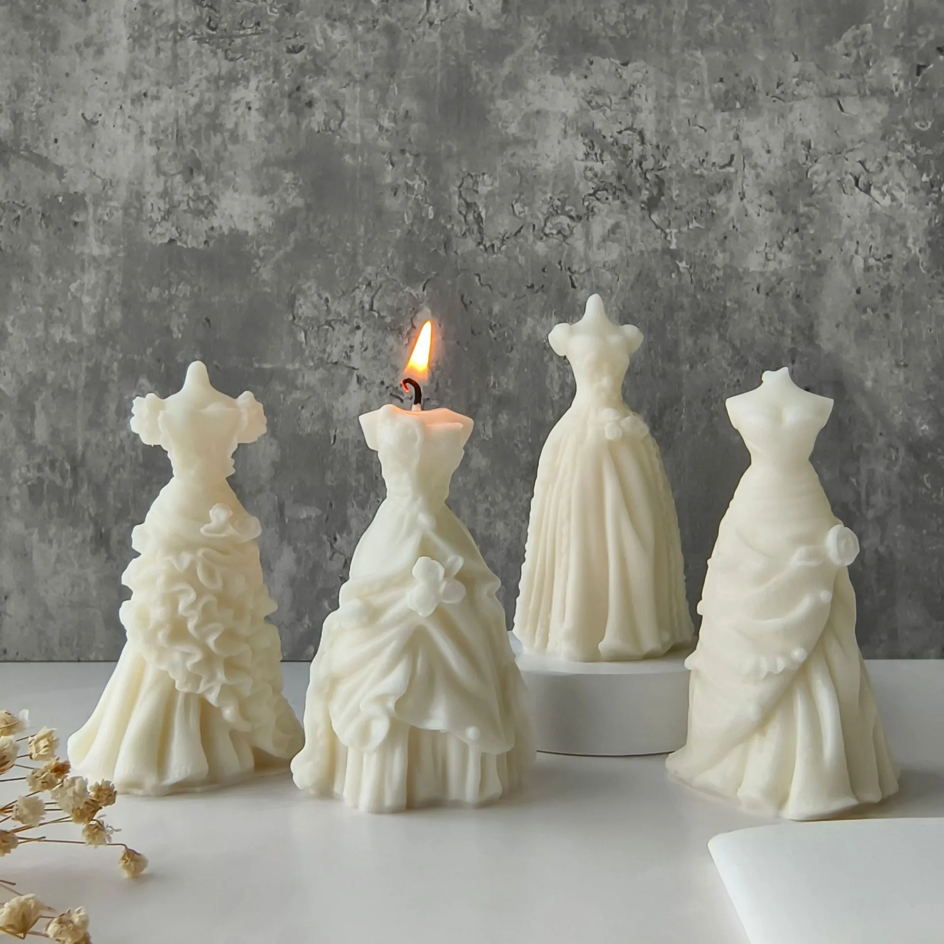 Robe de mariée 3D, moule en silicone, bougie d'aromathérapie, bricolage fait à la main, robe de mariée Regina