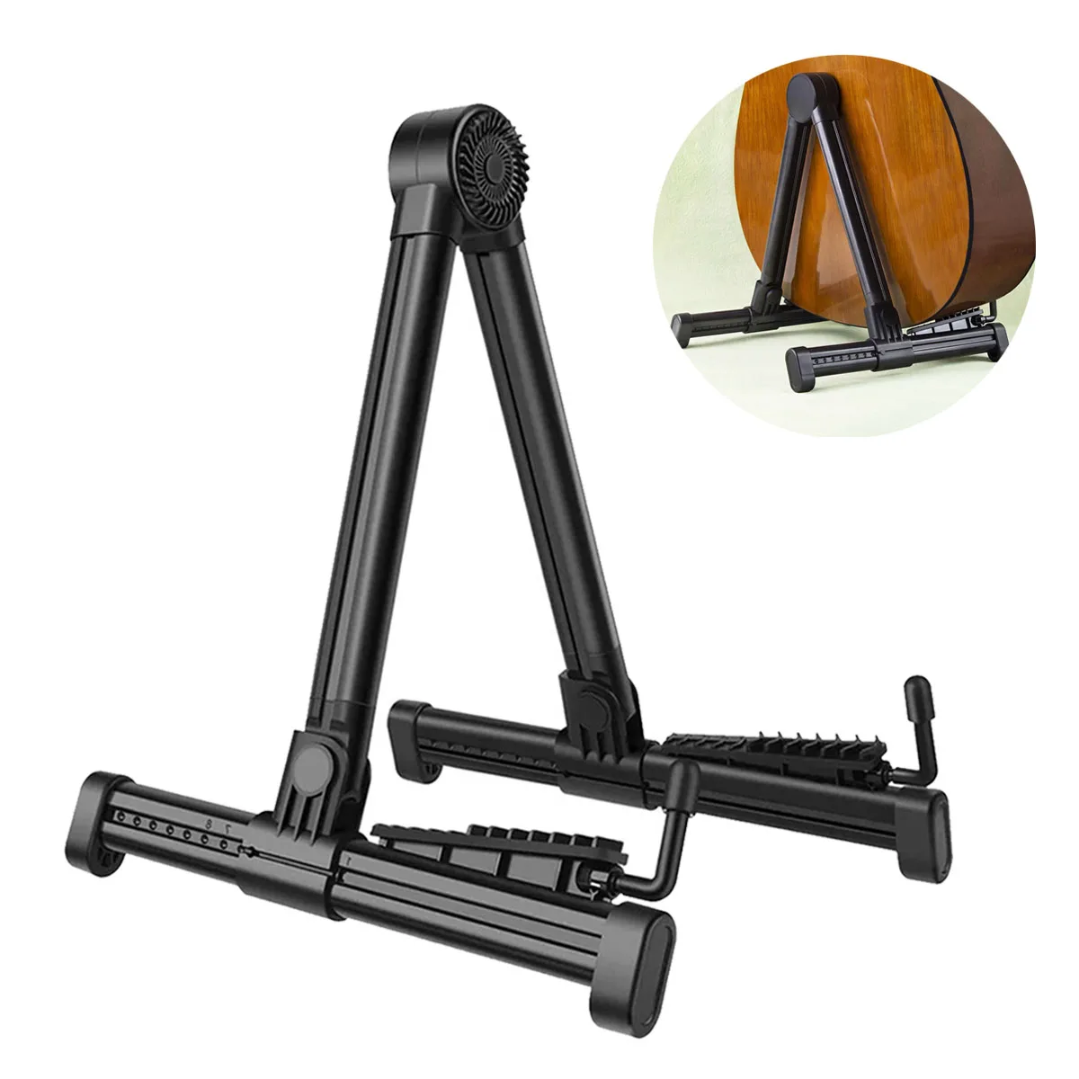 Miwayer A-Frame Guitar Stand – Foldable & Portable, Triangular Stability, Universal for Guitar, Ukulele, Violin, with L-Bracket