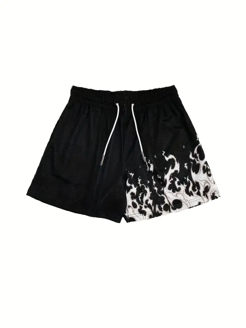 Hot-selling American Basketball Shorts Flame Pattern 3D Printing Outdoor Casual Fast-drying Breathable Breathable Shorts Moto