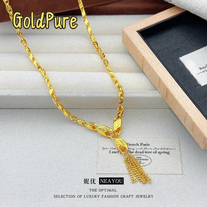 

Goldpure Flower Melon Seeds Tassels 9999 24K Real Gold Necklace for Women Niche Light Luxury High-end Necklacegift