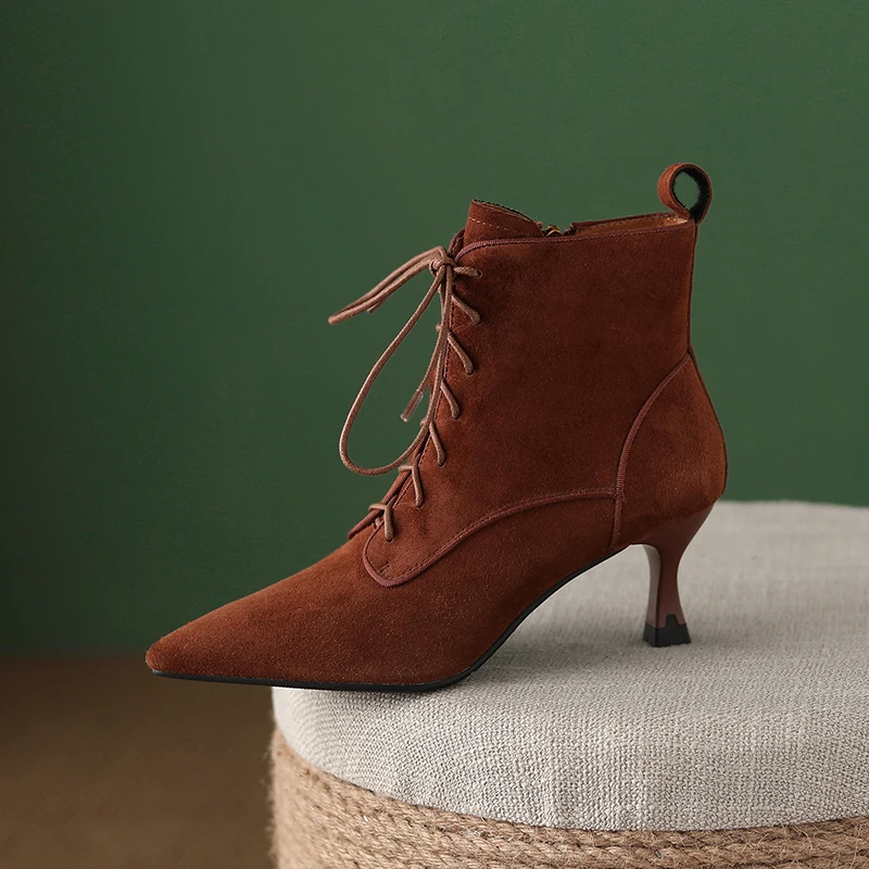 Elegant Spring Autumn Botas Warm Winter Shoes Sexy Heel Short Boots With Zippers omen Ankle Boots Sheepsuede Shoes Woman