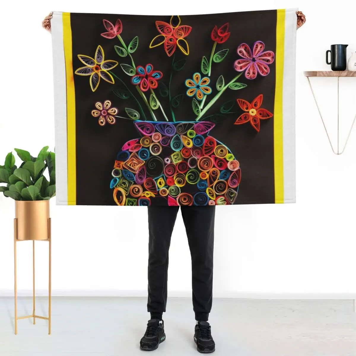 HHPS Art Show, Class 5K, Quilling Collage: Vase of Tran-quill-ity Throw Blanket Bed covers Sofa Quilt Blankets For Bed Blankets