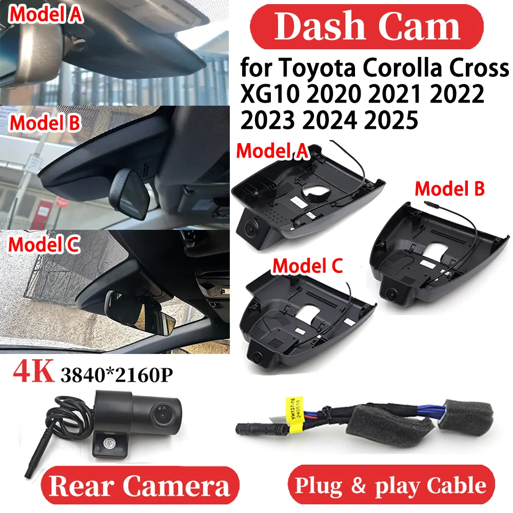 for Toyota Corolla Cross XG10 2020 2021 2022 2023 2024 2025 Car 4K Video Recorder DVR Dash Cam Dashboard Camera Plug and play