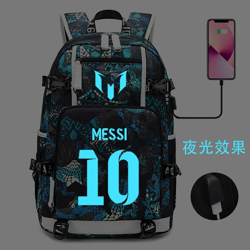 Luminous Backpack USB Messi Laptop Teens Capacity School Bags Camouflage Women Men Travel Waterproof Mochilas