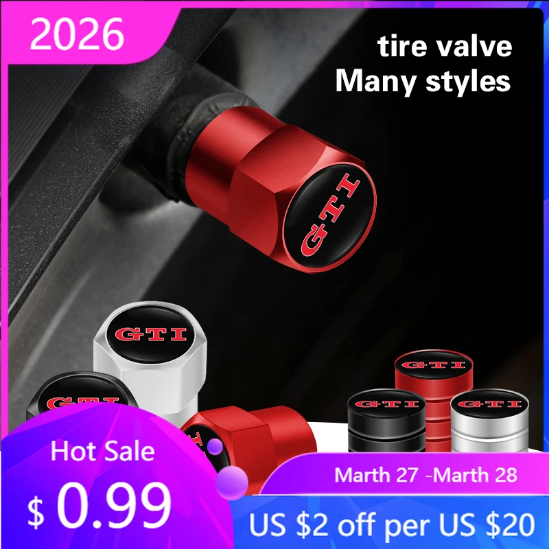 

VW GTI GOLF 2026 Горячие для VW VOLKSWAGEN 4 шт. Металлические колпачки для клапанов автомобильных колес, чехлы для штока для Volkswagen GTI T-ROC GTD Atlas
