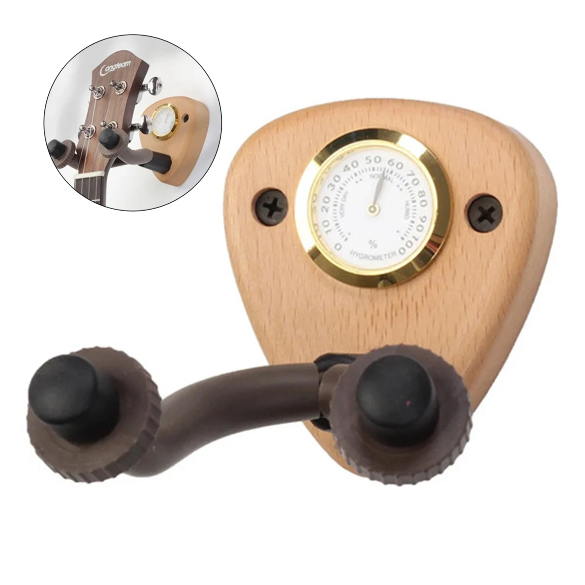 Schilfrohrförmiger Gitarren-Wandhalter aus Holz mit integriertem Hygrometer – Display-Ständer für Akustik-, E-Gitarren, Bass und Ukulele