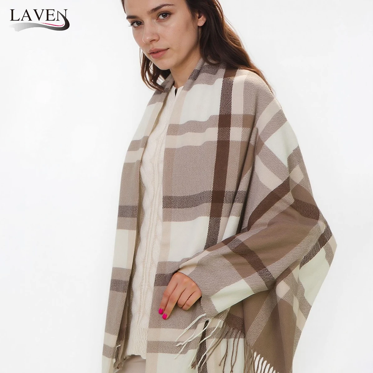 

Новый имитация кашемира, толстая теплая клетчатая шаль, зимнее клетчатое одеяло с кисточками, шарф, женский шейный платок, пашмина, пончо, палантины