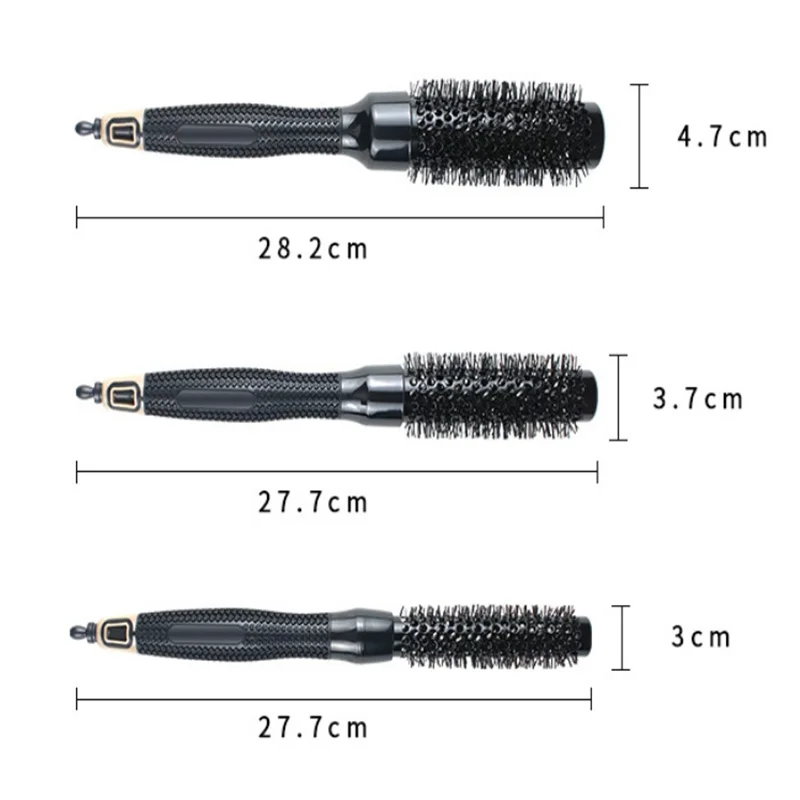 Professionelle 1/6-teilige Rundbürste mit Schwarzen Wildschweinborsten, Antistatische Friseur-Haarbürste für Salon-Styling – Detail 4