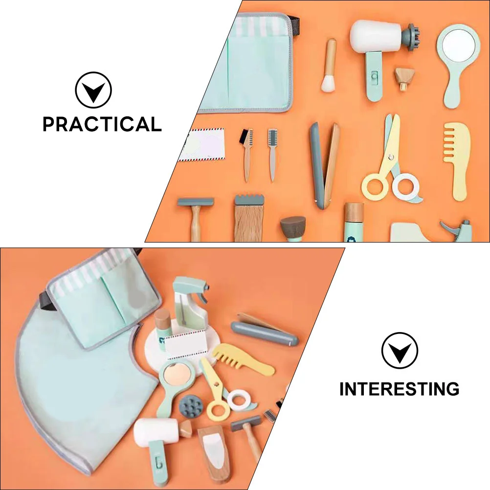 1Set Children's Haircut Kit Educational Pretend Play Wooden Hairdresser Tool Safe Kids Learning Set Creative Role Play Game