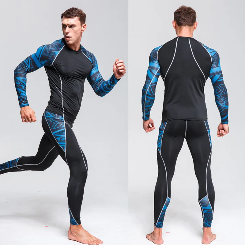 Gym Running Suit Men's Compression Long Sleeve Shirt Fitness Sports Leggings Quick Dry Rash Guard Male Bodybuilding T-Shirt 4XL