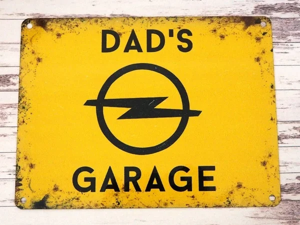 Dad’s Opel Yellow Garage Small Tin Sign - Retro Classic Car Gift - Home Family Lovers Gift