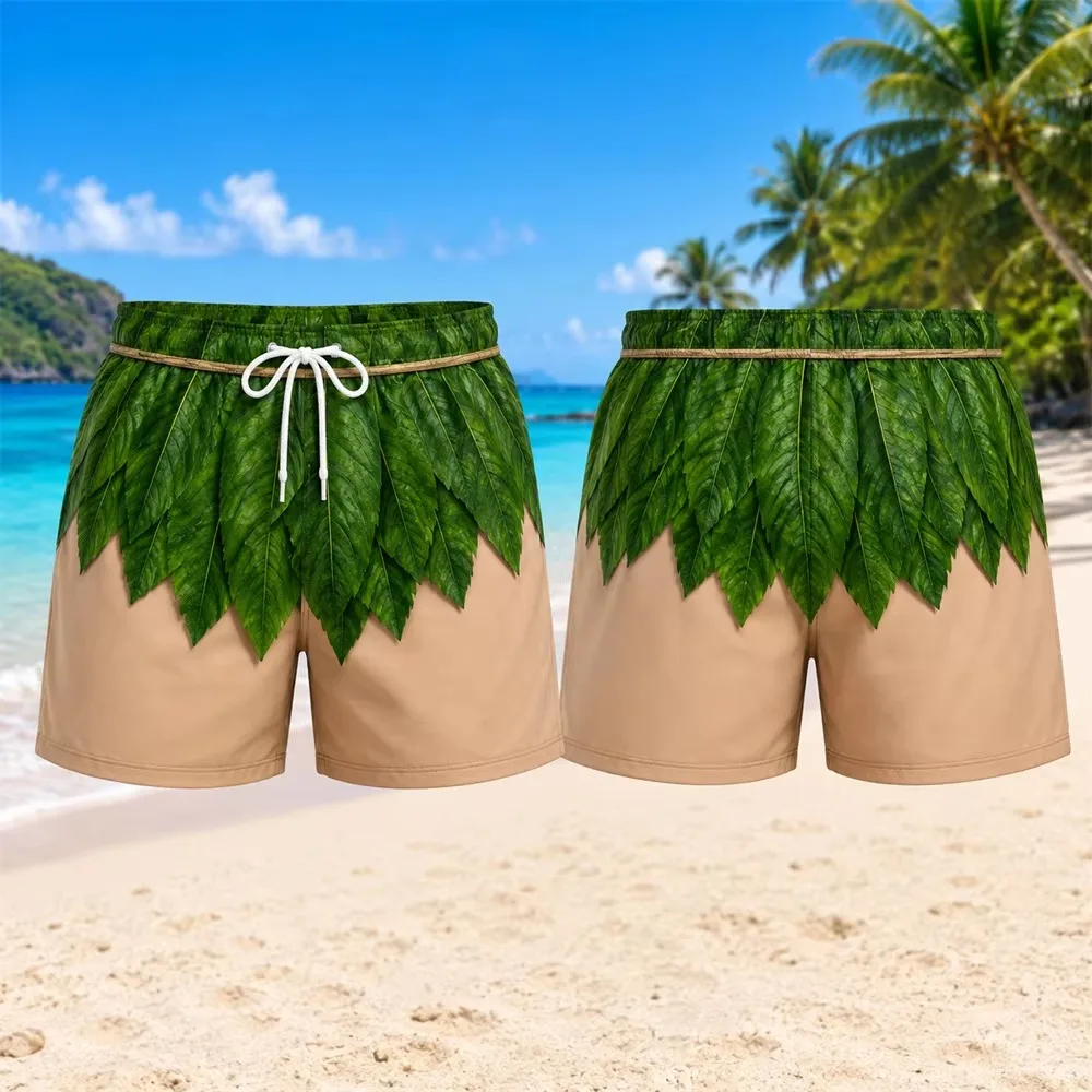 Grass Skirt Pattern 3D Printed Men's  Beach Pants - Fashion Casual Trendy Breathable and Quick-Drying Hawaiian Style Surf Shorts