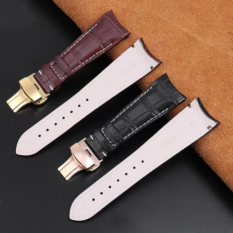 Pulseira de relógio de couro curvo especial, pulseira de couro, pulseira de borboleta, ajustável para VERSACE V-SportII VFE130015 VFE160017, 24mm