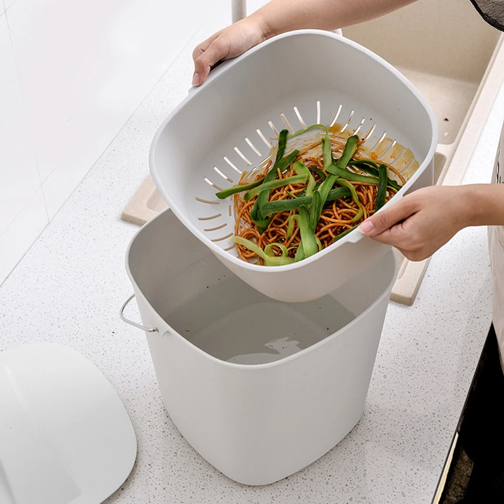 

Kitchen Trash Can Small Size om Waste Bin Draining Garbage Rubbish Food Container Household Plastic Barrel Dry Wet