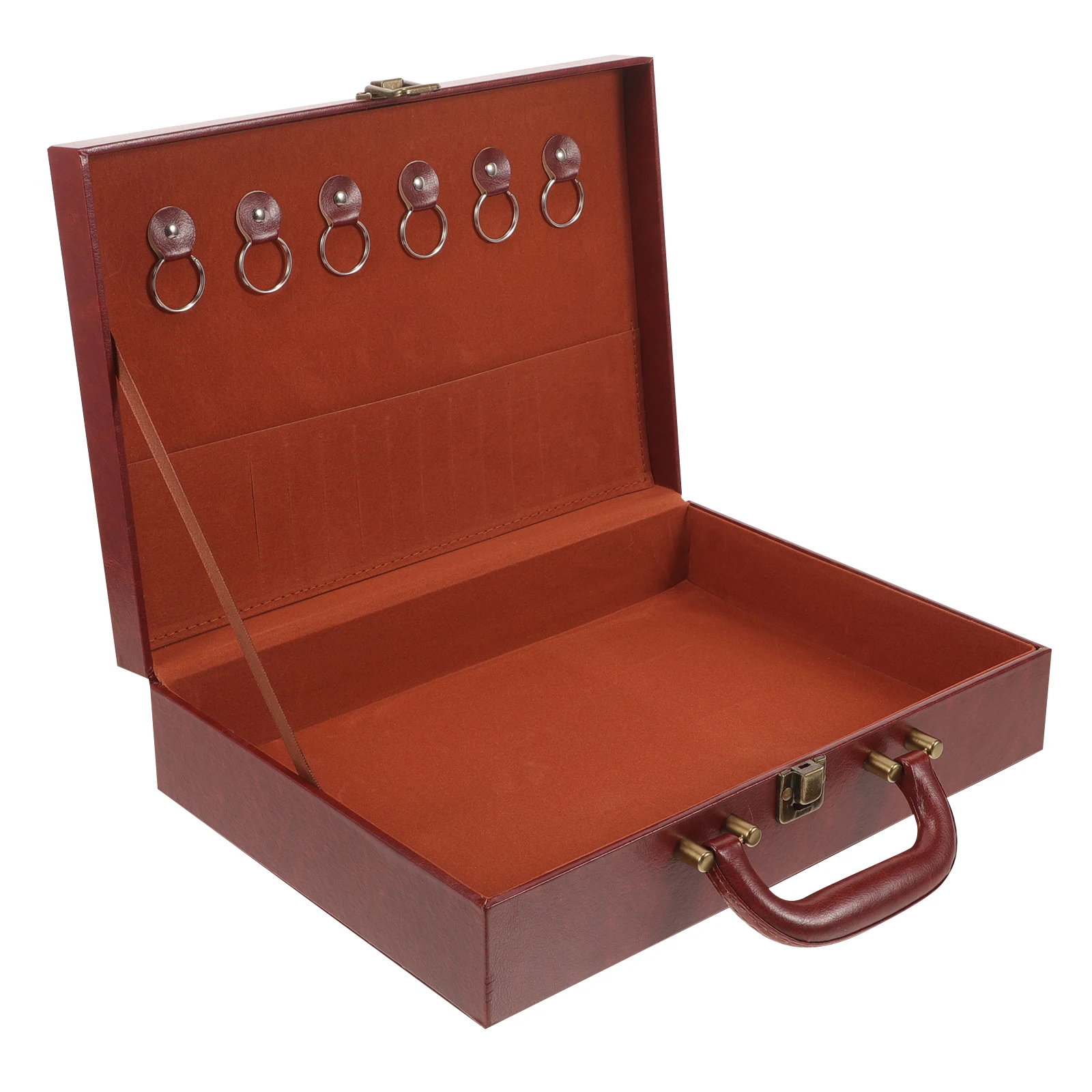 

Key Box Large Capacity PU Handheld Storage Box for House Keys Red Brown Medium Multifunctional Document Organizer File