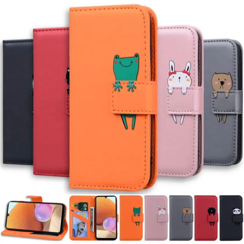 Wallet Case For Samsung Galaxy A3 A5 J3 J5 2017 A6 A7 A8 J4 J6 Plus 2018 A12 A21S A32 A52 A72 4G A82 5G Cute Animal Cover D22G