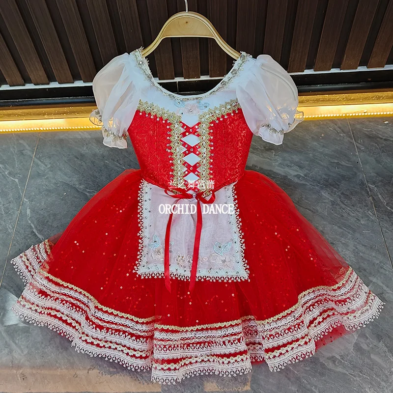 Bt2507035 tamanho personalizado de alta qualidade crianças meninas ballet dança desempenho wear gilsay vermelho longo romântico tutu vestido