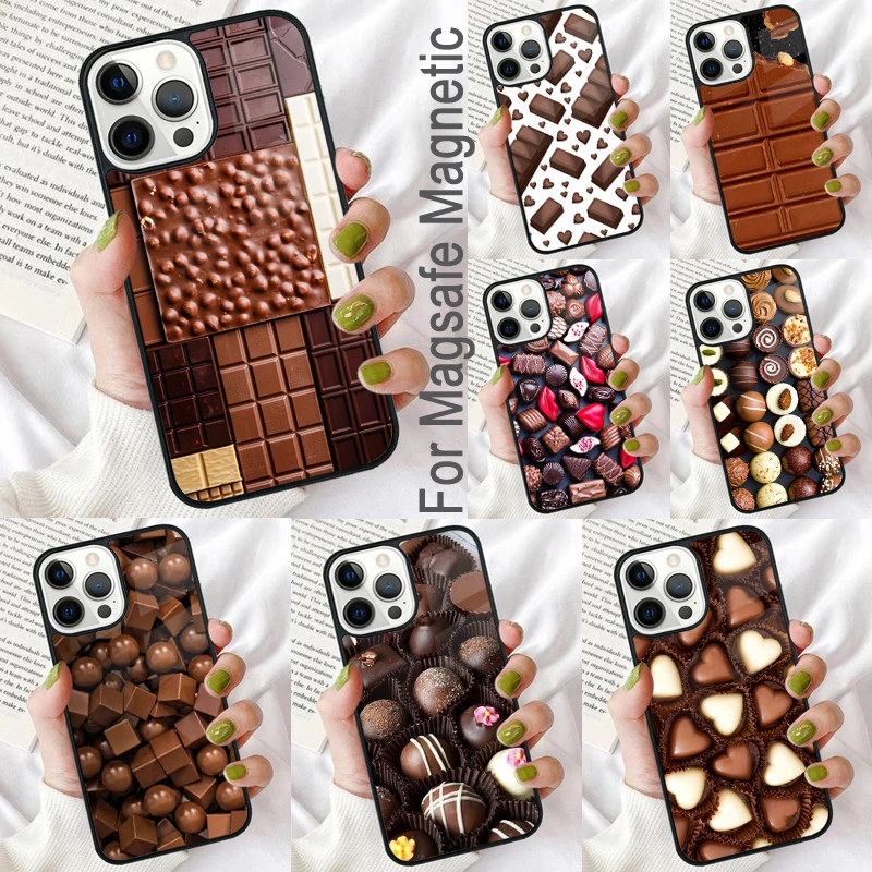 

Choclate Candy Pattern Magnetic Soft Phone Case for iPhone 16 Promax 15 Pro 13 14 Plus 11 12 Mini MagSafe Coque