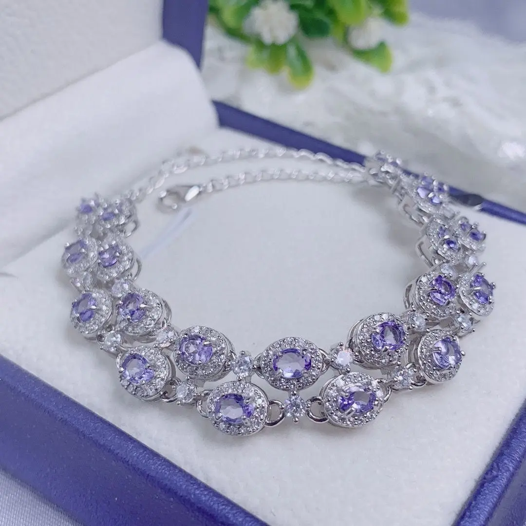 Best Seller ZECAA Fine Jewelry Tanzanite Bracelet For Woman With Natural Tanzanite Gemstone 3*4mm For Party Banquet Wedding