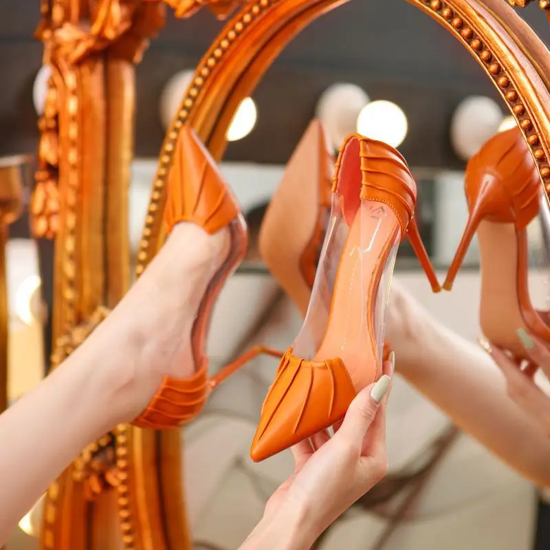 

Французские прозрачные женские туфли на высоком каблуке, новый стиль 2025, остроконечные и тонкие каблуки, элегантные женские туфли на высоком каблуке