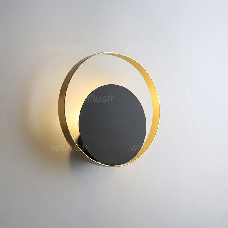 

Creative Metal Ring Wall Lamp Golden Iron Sconce Hotel Cafe Bar Living Bedroom Bedside Black Round G9 Lighting