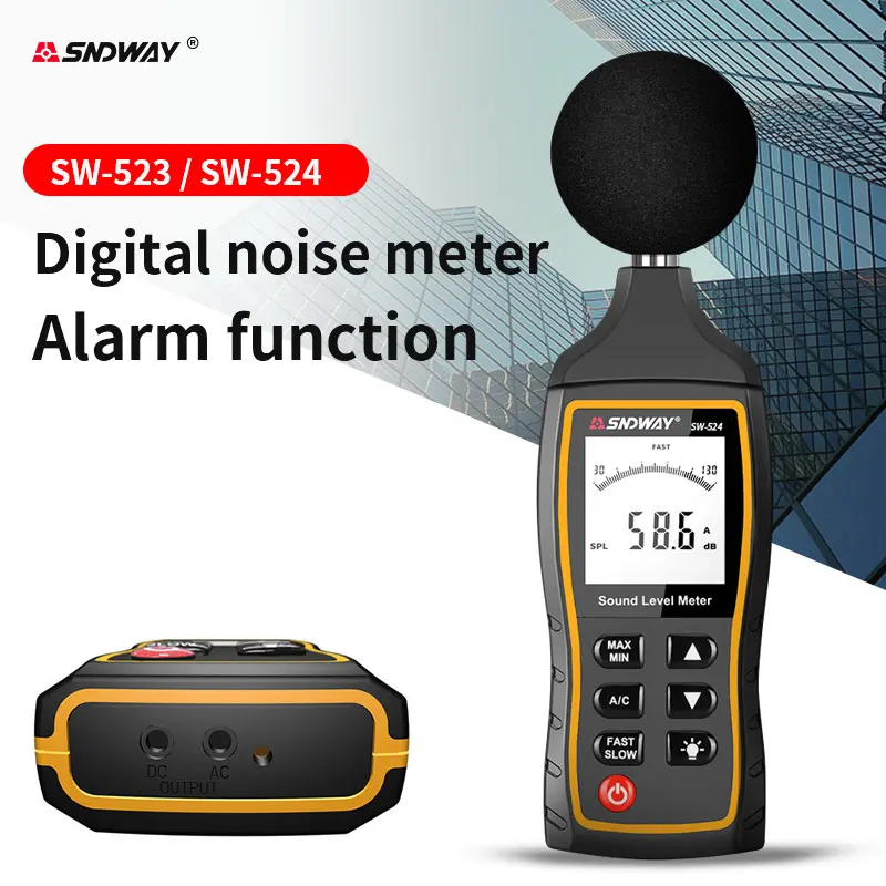 

SNDWAY SW-523 Digital Sound Level Meter Decibel Monitoring Tester Amount Measuring Instrument Optical Noise Audio Detector