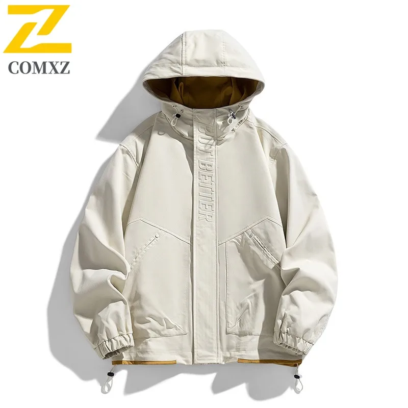 

COMXZ модная мужская куртка, классическая ветрозащитная куртка с воротником с капюшоном, роскошная охотничья устойчивая к царапинам осенняя верхняя одежда