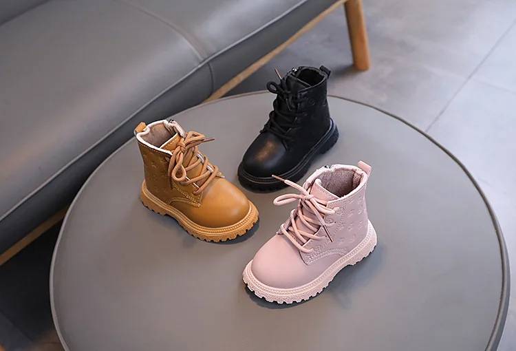 Bedruckte PU-Lederstiefel für Jungen und Mädchen, Herbst-Winter-Fleece-Kurzstiefel, rutschfeste, weiche Sohle, Freizeitstiefel, modische Kinderstiefel, Babystiefel – Detail 3