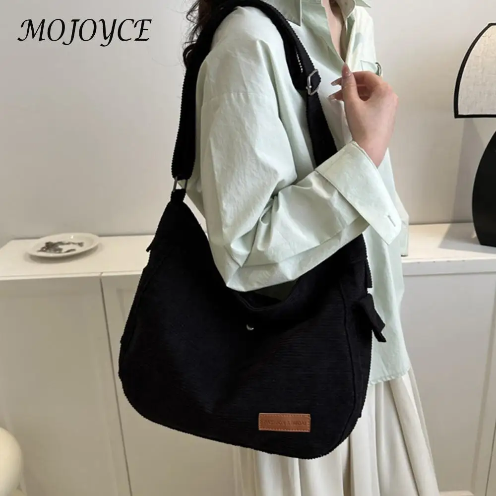 Women Simple Shopping Bag Large Capacity Casual Shoulder Bag Corduroy Adjustable Strap Solid Color Female Leisure Dating Bag