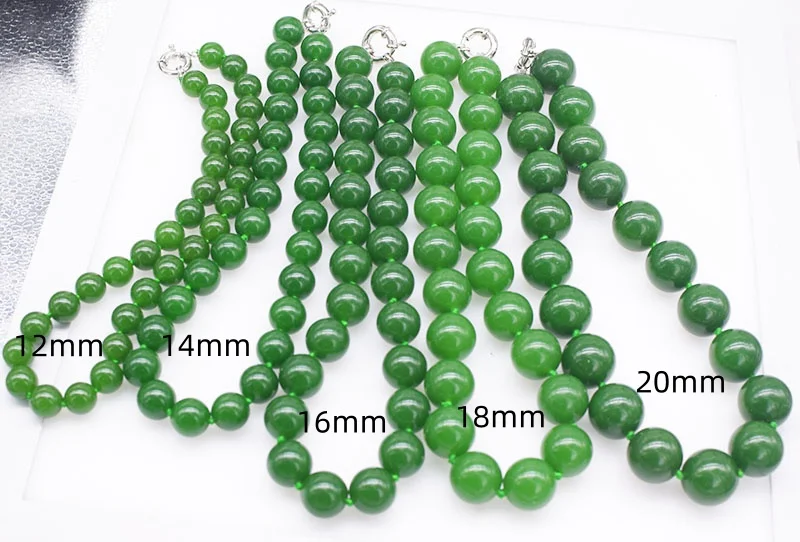 Nature Jade New Green round Beads Necklace for Women 10mm-20mm Six Sizes 45cm Jewelry Accessory